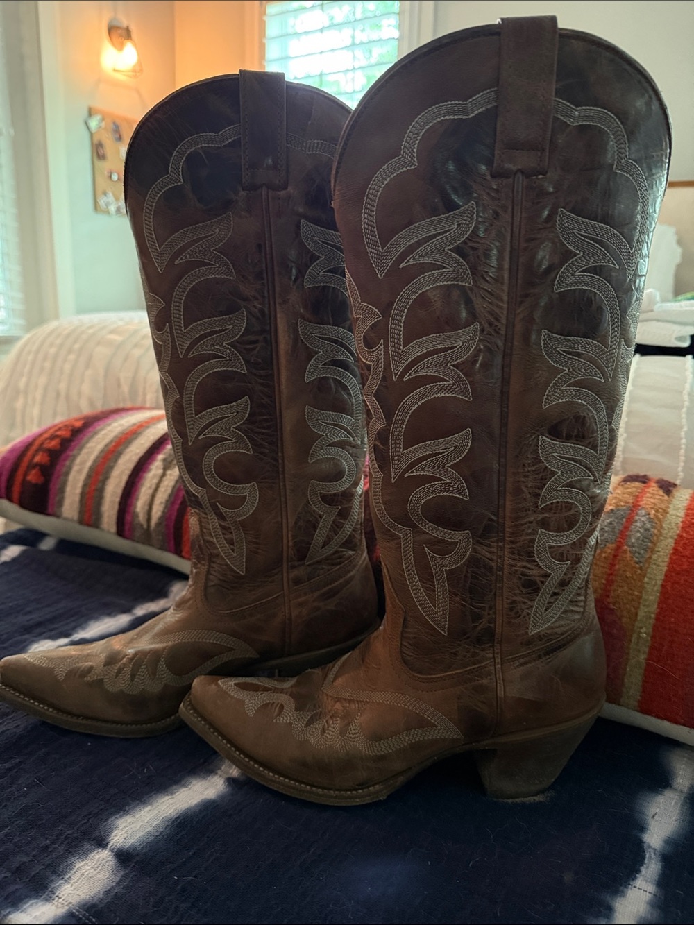 Shyanne Brown Western Embroidered Leather Heeled Boots - Women